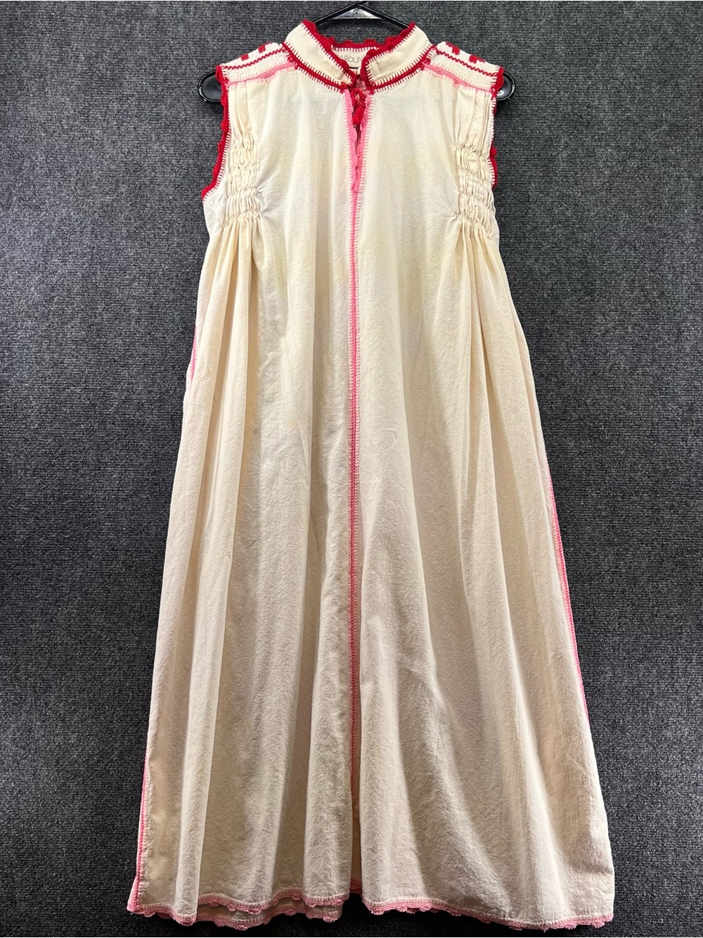 Cream Maxi Dress with Pink Trim - Sleeveless Zip Front